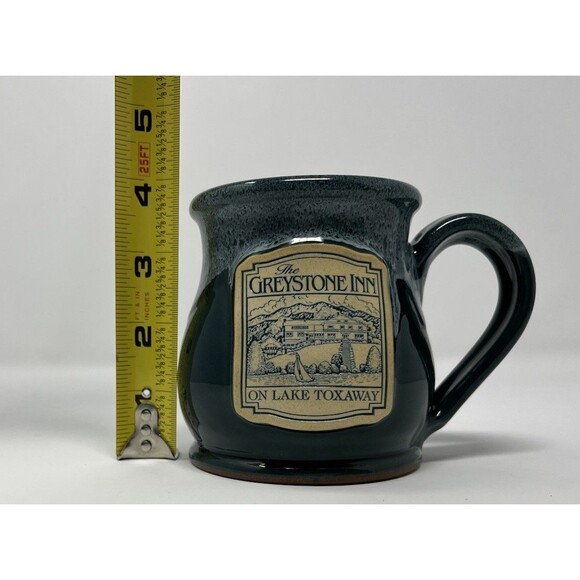 Deneen Pottery Lake Toxaway Greystone Inn NC Drip Green Cup Mug Handthrown USA - Picture 13 of 14